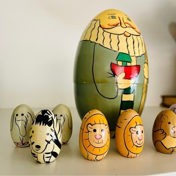 Vintage Terry's Village Hand Painted Noah's Ark Nesting Doll 10 Egg Animals - Picture 4 of 6